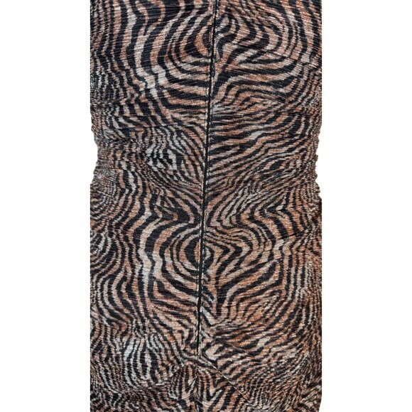 NWT JUMP Apparel Brown Zebra Small Print Ruched Bodycon Mini Dress Thin Straps - Picture 5 of 14